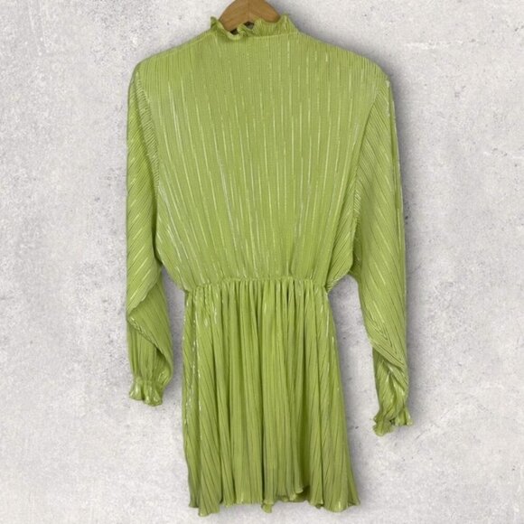 NEW Rotate Birger Christensen Sunny Lime Green Ivy Pleated Mini Dress Size 8 New - Picture 4 of 15